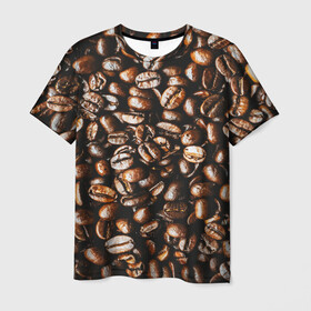 Мужская футболка 3D с принтом Зерна Кофе в Тюмени, 100% полиэфир | прямой крой, круглый вырез горловины, длина до линии бедер | beans | coffee | арабика | зерна | кофе