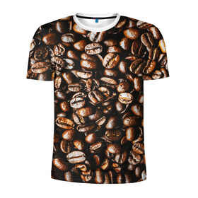 Мужская футболка 3D спортивная с принтом Зерна Кофе в Тюмени, 100% полиэстер с улучшенными характеристиками | приталенный силуэт, круглая горловина, широкие плечи, сужается к линии бедра | beans | coffee | арабика | зерна | кофе