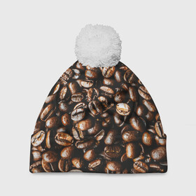 Шапка 3D c помпоном с принтом Зерна Кофе в Тюмени, 100% полиэстер | универсальный размер, печать по всей поверхности изделия | beans | coffee | арабика | зерна | кофе