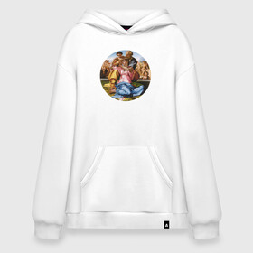 Худи SuperOversize хлопок с принтом Holy Family with St John the в Тюмени, 70% хлопок, 30% полиэстер, мягкий начес внутри | карман-кенгуру, эластичная резинка на манжетах и по нижней кромке, двухслойный капюшон
 | Тематика изображения на принте: адам | бог | картина | картина микеланджело | мадонна брюгге | мадонна дони | микеланджело | микелянджело | моисей | мучения святого антония | оплакивание христа | рука адама | рука бога