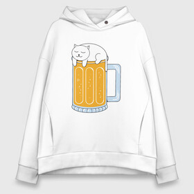 Женское худи Oversize хлопок с принтом Beer Cat в Тюмени, френч-терри — 70% хлопок, 30% полиэстер. Мягкий теплый начес внутри —100% хлопок | боковые карманы, эластичные манжеты и нижняя кромка, капюшон на магнитной кнопке | animal | beer | cat | cute | kitty | meow | друг | животные | киска | китти | кот | котенок | котик | котэ | кошечка | кошка | лев | леопард | милый | мур | мяу | пантера | питомец | рысь | тигр