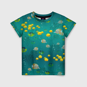 Детская футболка 3D с принтом Подводный мир Рыбки в Тюмени, 100% гипоаллергенный полиэфир | прямой крой, круглый вырез горловины, длина до линии бедер, чуть спущенное плечо, ткань немного тянется | fish | морские | морские рыбы | подводный мир | рыба | рыбки | рыбы