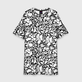 Детское платье 3D с принтом Абстрактная жидкость в Тюмени, 100% полиэстер | прямой силуэт, чуть расширенный к низу. Круглая горловина, на рукавах — воланы | абстрактный | вода | геометрический | геометрия | дырки | жидкость | нейрографика | петли | плазма | пузыри | пятна | черно белый