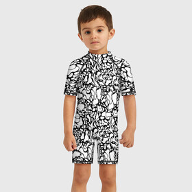 Детский купальный костюм 3D с принтом Абстрактная жидкость в Тюмени, Полиэстер 85%, Спандекс 15% | застежка на молнии на спине | абстрактный | вода | геометрический | геометрия | дырки | жидкость | нейрографика | петли | плазма | пузыри | пятна | черно белый