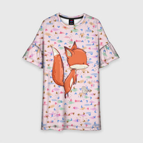 Детское платье 3D с принтом Лисичка и мышка в Тюмени, 100% полиэстер | прямой силуэт, чуть расширенный к низу. Круглая горловина, на рукавах — воланы | fox | foxy | животное | звери | лиса | лисенок | лисичка | милая | рыжая | фокс
