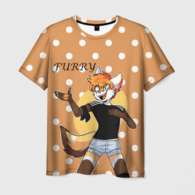 Мужская футболка 3D с принтом Furry fox guy в Тюмени, 100% полиэфир | прямой крой, круглый вырез горловины, длина до линии бедер | Тематика изображения на принте: animal | anthro | covered in fur | fox | furry | fursuit | лис | покрытый мехом | фурри