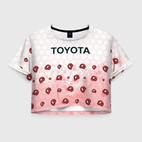 Женская футболка Crop-top 3D с принтом Тойота - Racing (Паттерн) в Тюмени, 100% полиэстер | круглая горловина, длина футболки до линии талии, рукава с отворотами | auto | camry | corolla | cruiser | land | logo | moto | pro | racing | rav | supra | toyota | авенсис | авто | автомобиль | камри | королла | крузер | ленд | лого | логотип | логотипы | марка | мото | паттерн | рав | символ | тойота | шильдик