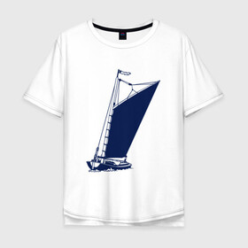 Мужская футболка хлопок Oversize с принтом Парусная лодка синяя в Тюмени, 100% хлопок | свободный крой, круглый ворот, “спинка” длиннее передней части | sailboat | кораблик | корабль | лодка | парус | парусная лодка | тату | татуировка