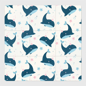 Магнитный плакат 3Х3 с принтом Киты в Тюмени, Полимерный материал с магнитным слоем | 9 деталей размером 9*9 см | whale | белый кит | кит | киты | корабли | кораблики | маяк | морские | паттерн | синий кит | чайки