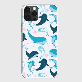 Чехол для iPhone 12 Pro с принтом Киты и тюлени в Тюмени, силикон | область печати: задняя сторона чехла, без боковых панелей | whale | белый кит | кит | киты | корабли | кораблики | маяк | морские | паттерн | синий кит | чайки