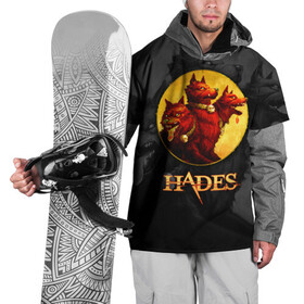 Накидка на куртку 3D с принтом Hades wolf в Тюмени, 100% полиэстер |  | Тематика изображения на принте: hades | roguelike | бесконечные круги ада | волк | компьютерная игра | красный | трехглавый
