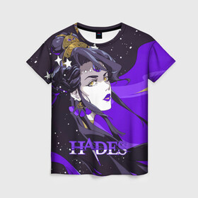 Женская футболка 3D с принтом Hades Nyx в Тюмени, 100% полиэфир ( синтетическое хлопкоподобное полотно) | прямой крой, круглый вырез горловины, длина до линии бедер | nyx | roguelike | бесконечные круги ада | звезды | компьютерная игра | космос | мифология | никс