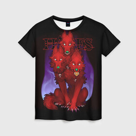 Женская футболка 3D с принтом Hades wolf в Тюмени, 100% полиэфир ( синтетическое хлопкоподобное полотно) | прямой крой, круглый вырез горловины, длина до линии бедер | hades | roguelike | бесконечные круги ада | волк | компьютерная игра | красный | трехглавый