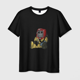 Мужская футболка 3D с принтом Smiley Hazmat Rust в Тюмени, 100% полиэфир | прямой крой, круглый вырез горловины, длина до линии бедер | adventure | fun | hazmat | rust | videogame | игра | костюм | позитив | раст | химзащита | химкостюм