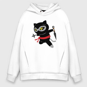 Мужское худи Oversize хлопок с принтом Ninja Cat в Тюмени, френч-терри — 70% хлопок, 30% полиэстер. Мягкий теплый начес внутри —100% хлопок | боковые карманы, эластичные манжеты и нижняя кромка, капюшон на магнитной кнопке | animal | cat | cute | kitty | meow | ninja | друг | животные | киска | китти | кот | котенок | котик | котэ | кошечка | кошка | лев | леопард | милый | мур | мяу | ниндзя | пантера | питомец | рысь | тигр