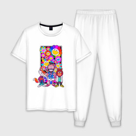 Мужская пижама хлопок с принтом Радужный мир в Тюмени, 100% хлопок | брюки и футболка прямого кроя, без карманов, на брюках мягкая резинка на поясе и по низу штанин
 | kaney | лис | медведь | отдых | радужный мир | такаси мураками