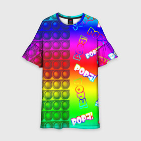 Детское платье 3D с принтом POP it! в Тюмени, 100% полиэстер | прямой силуэт, чуть расширенный к низу. Круглая горловина, на рукавах — воланы | Тематика изображения на принте: pop it | rainbow | simple dimple | toy | игрушка | поп ит | радуга | симпл димпл