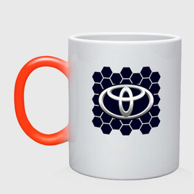 Кружка хамелеон с принтом Toyota - Honeycomb в Тюмени, керамика | меняет цвет при нагревании, емкость 330 мл | auto | camry | corolla | cruiser | land | logo | moto | rav | supra | toyota | авенсис | авто | автомобиль | камри | королла | крузер | ленд | лого | логотип | логотипы | марка | мото | рав | символ | соты | тойота | шильдик
