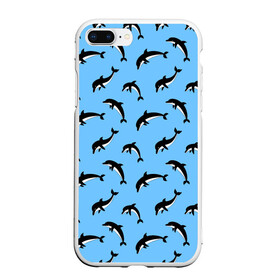 Чехол для iPhone 7Plus/8 Plus матовый с принтом Дельфины в Тюмени, Силикон | Область печати: задняя сторона чехла, без боковых панелей | Тематика изображения на принте: dolphin | дельфин | дельфины | море | морские | на голубом | с дельфином
