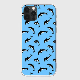 Чехол для iPhone 12 Pro с принтом Дельфины в Тюмени, силикон | область печати: задняя сторона чехла, без боковых панелей | Тематика изображения на принте: dolphin | дельфин | дельфины | море | морские | на голубом | с дельфином