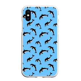 Чехол для iPhone XS Max матовый с принтом Дельфины в Тюмени, Силикон | Область печати: задняя сторона чехла, без боковых панелей | Тематика изображения на принте: dolphin | дельфин | дельфины | море | морские | на голубом | с дельфином
