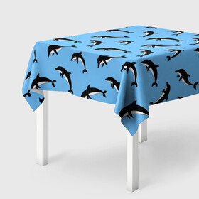 Скатерть 3D с принтом Дельфины в Тюмени, 100% полиэстер (ткань не мнется и не растягивается) | Размер: 150*150 см | dolphin | дельфин | дельфины | море | морские | на голубом | с дельфином