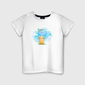Детская футболка хлопок с принтом Осьминог в стаканчике в Тюмени, 100% хлопок | круглый вырез горловины, полуприлегающий силуэт, длина до линии бедер | cute | octopus | милый | морское | осьминог | осьминожка | паттерн | тентакли | щупальца
