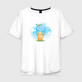 Мужская футболка хлопок Oversize с принтом Осьминог в стаканчике в Тюмени, 100% хлопок | свободный крой, круглый ворот, “спинка” длиннее передней части | cute | octopus | милый | морское | осьминог | осьминожка | паттерн | тентакли | щупальца