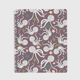 Тетрадь с принтом Осьминоги в Тюмени, 100% бумага | 48 листов, плотность листов — 60 г/м2, плотность картонной обложки — 250 г/м2. Листы скреплены сбоку удобной пружинной спиралью. Уголки страниц и обложки скругленные. Цвет линий — светло-серый
 | cute | octopus | милый | морское | осьминог | осьминожка | паттерн | тентакли | щупальца