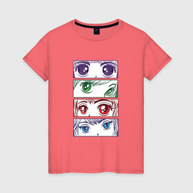 Женская футболка хлопок с принтом Глаза и взгляды аниме девочек в Тюмени, 100% хлопок | прямой крой, круглый вырез горловины, длина до линии бедер, слегка спущенное плечо | anime | chibi | collage | cute | eyes | girls | japan | japanese | kawaii | manga | sight | view | waifu | анимешник | анимешница | девочки | девушки | коллаж | лица | манга | настроение | рисунок в стиле аниме | типичная девушка | япония