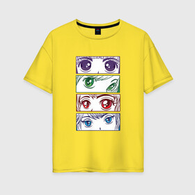 Женская футболка хлопок Oversize с принтом Глаза и взгляды аниме девочек в Тюмени, 100% хлопок | свободный крой, круглый ворот, спущенный рукав, длина до линии бедер
 | anime | chibi | collage | cute | eyes | girls | japan | japanese | kawaii | manga | sight | view | waifu | анимешник | анимешница | девочки | девушки | коллаж | лица | манга | настроение | рисунок в стиле аниме | типичная девушка | япония