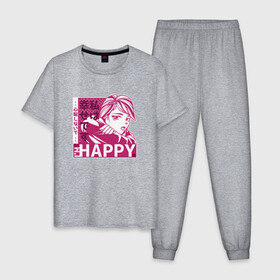 Мужская пижама хлопок с принтом Happy Sad Anime Girl Kanji в Тюмени, 100% хлопок | брюки и футболка прямого кроя, без карманов, на брюках мягкая резинка на поясе и по низу штанин
 | anime | chibi | cute | girls | happiness | im happy | japan | japanese | kawaii | manga | waifu | анимешник | анимешница | грусть | девочки | девушки | иероглифы | кандзи | лица | манга | настроение | рисунок в стиле аниме | счастье | типичная 