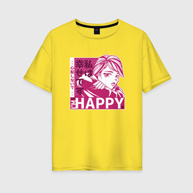 Женская футболка хлопок Oversize с принтом Happy Sad Anime Girl Kanji в Тюмени, 100% хлопок | свободный крой, круглый ворот, спущенный рукав, длина до линии бедер
 | anime | chibi | cute | girls | happiness | im happy | japan | japanese | kawaii | manga | waifu | анимешник | анимешница | грусть | девочки | девушки | иероглифы | кандзи | лица | манга | настроение | рисунок в стиле аниме | счастье | типичная 