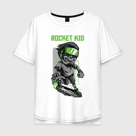 Мужская футболка хлопок Oversize с принтом Rocket kid в Тюмени, 100% хлопок | свободный крой, круглый ворот, “спинка” длиннее передней части | арт | графика | дети | ребенок | скейт | человек