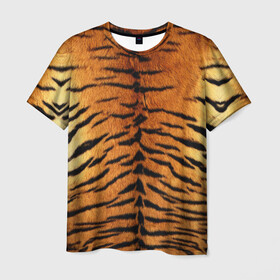 Мужская футболка 3D с принтом Шкура Тигра в Тюмени, 100% полиэфир | прямой крой, круглый вырез горловины, длина до линии бедер | Тематика изображения на принте: animal | skin | tiger | раскрас | тигр