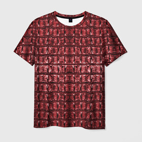 Мужская футболка 3D с принтом Текстура аллигатора (Красная) в Тюмени, 100% полиэфир | прямой крой, круглый вырез горловины, длина до линии бедер | аллигатор | кожа | крокодил | чешуя