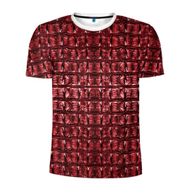 Мужская футболка 3D спортивная с принтом Текстура аллигатора (Красная) в Тюмени, 100% полиэстер с улучшенными характеристиками | приталенный силуэт, круглая горловина, широкие плечи, сужается к линии бедра | аллигатор | кожа | крокодил | чешуя