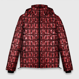 Мужская зимняя куртка 3D с принтом Текстура аллигатора (Красная) в Тюмени, верх — 100% полиэстер; подкладка — 100% полиэстер; утеплитель — 100% полиэстер | длина ниже бедра, свободный силуэт Оверсайз. Есть воротник-стойка, отстегивающийся капюшон и ветрозащитная планка. 

Боковые карманы с листочкой на кнопках и внутренний карман на молнии. | аллигатор | кожа | крокодил | чешуя