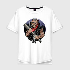 Мужская футболка хлопок Oversize с принтом Вышибала в Тюмени, 100% хлопок | свободный крой, круглый ворот, “спинка” длиннее передней части | арт | бульдог | вышибала | графика | животные | звери | рокер | собака | тату