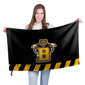 Флаг 3D с принтом BOSTON BRUINS в Тюмени, 100% полиэстер | плотность ткани — 95 г/м2, размер — 67 х 109 см. Принт наносится с одной стороны | black | boston | bruins | hockey | ice | logo | nhl | sport | usa | бостон | брюинз | кубок | логотип | медведь | нхл | спорт | стэнли | хоккей