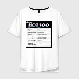 Мужская футболка хлопок Oversize с принтом BTS DYNAMITE BILLBOARD HOT-100 в Тюмени, 100% хлопок | свободный крой, круглый ворот, “спинка” длиннее передней части | bbma | bts | dynamite | j hope | jimin | jin | jk | rm | suga | v | чарт топ