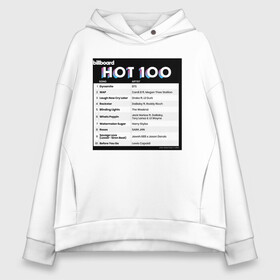 Женское худи Oversize хлопок с принтом BTS DYNAMITE BILLBOARD HOT-100 в Тюмени, френч-терри — 70% хлопок, 30% полиэстер. Мягкий теплый начес внутри —100% хлопок | боковые карманы, эластичные манжеты и нижняя кромка, капюшон на магнитной кнопке | bbma | bts | dynamite | j hope | jimin | jin | jk | rm | suga | v | чарт топ