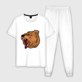 Мужская пижама хлопок с принтом Медведь в Тюмени, 100% хлопок | брюки и футболка прямого кроя, без карманов, на брюках мягкая резинка на поясе и по низу штанин
 | бурый | животное | зверь | медведь | рык | свирепый