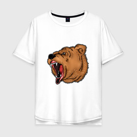 Мужская футболка хлопок Oversize с принтом Медведь в Тюмени, 100% хлопок | свободный крой, круглый ворот, “спинка” длиннее передней части | бурый | животное | зверь | медведь | рык | свирепый