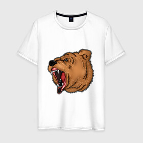 Мужская футболка хлопок с принтом Медведь в Тюмени, 100% хлопок | прямой крой, круглый вырез горловины, длина до линии бедер, слегка спущенное плечо. | бурый | животное | зверь | медведь | рык | свирепый