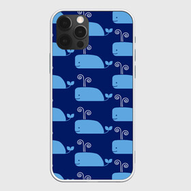 Чехол для iPhone 12 Pro с принтом Киты в Тюмени, силикон | область печати: задняя сторона чехла, без боковых панелей | whale | белый кит | кит | киты | морские | паттерн | синий кит
