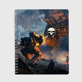 Тетрадь с принтом Battletech warrior в Тюмени, 100% бумага | 48 листов, плотность листов — 60 г/м2, плотность картонной обложки — 250 г/м2. Листы скреплены сбоку удобной пружинной спиралью. Уголки страниц и обложки скругленные. Цвет линий — светло-серый
 | Тематика изображения на принте: battle tech | battletech | game | games | батл тех | батлтеч | игра | игры | мех | мехи | роботы