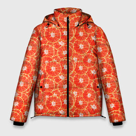Мужская зимняя куртка 3D с принтом Красный Апельсин в Тюмени, верх — 100% полиэстер; подкладка — 100% полиэстер; утеплитель — 100% полиэстер | длина ниже бедра, свободный силуэт Оверсайз. Есть воротник-стойка, отстегивающийся капюшон и ветрозащитная планка. 

Боковые карманы с листочкой на кнопках и внутренний карман на молнии. | Тематика изображения на принте: orange | red | апельсин | красный | цитрусы