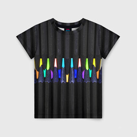 Детская футболка 3D с принтом Цветные Карандаши в Тюмени, 100% гипоаллергенный полиэфир | прямой крой, круглый вырез горловины, длина до линии бедер, чуть спущенное плечо, ткань немного тянется | colored | pencils | карандаши | мелки | цветные