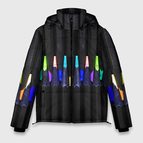 Мужская зимняя куртка 3D с принтом Цветные Карандаши в Тюмени, верх — 100% полиэстер; подкладка — 100% полиэстер; утеплитель — 100% полиэстер | длина ниже бедра, свободный силуэт Оверсайз. Есть воротник-стойка, отстегивающийся капюшон и ветрозащитная планка. 

Боковые карманы с листочкой на кнопках и внутренний карман на молнии. | colored | pencils | карандаши | мелки | цветные
